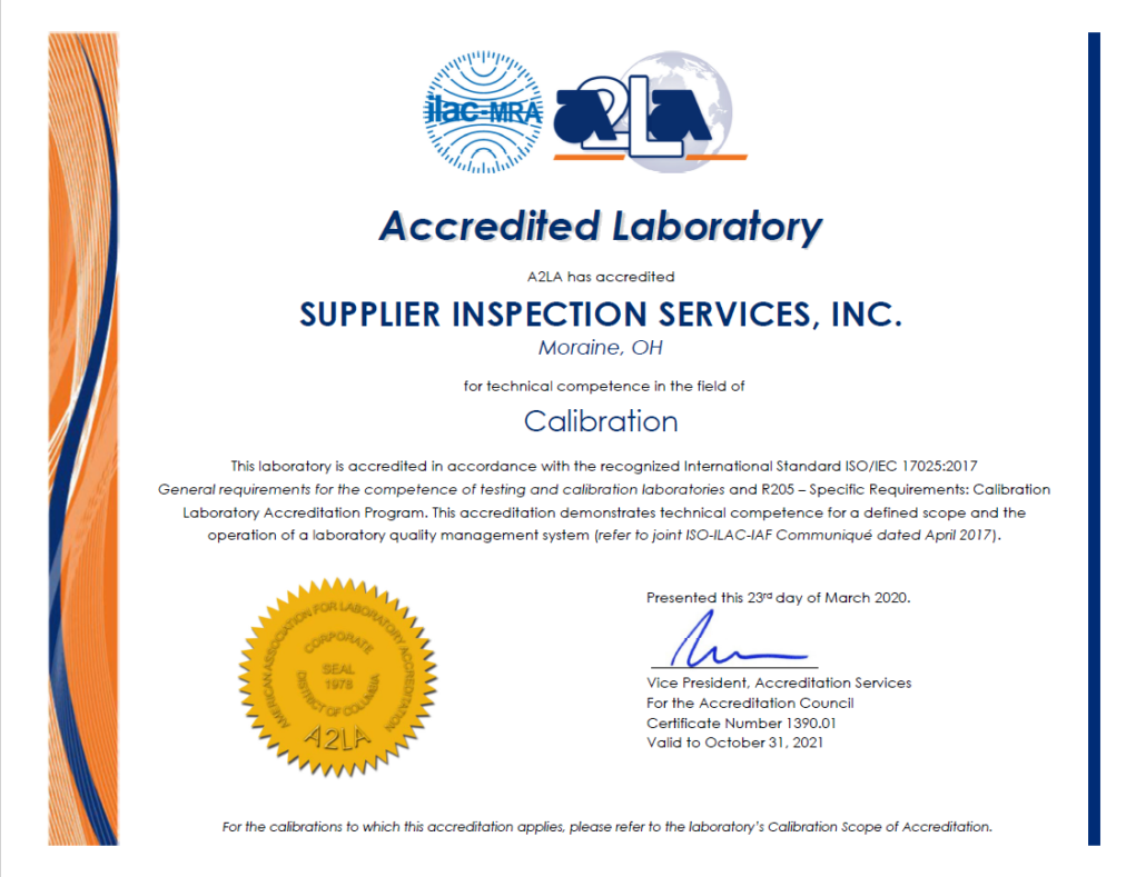 Certificates - Supplier Inspection Services